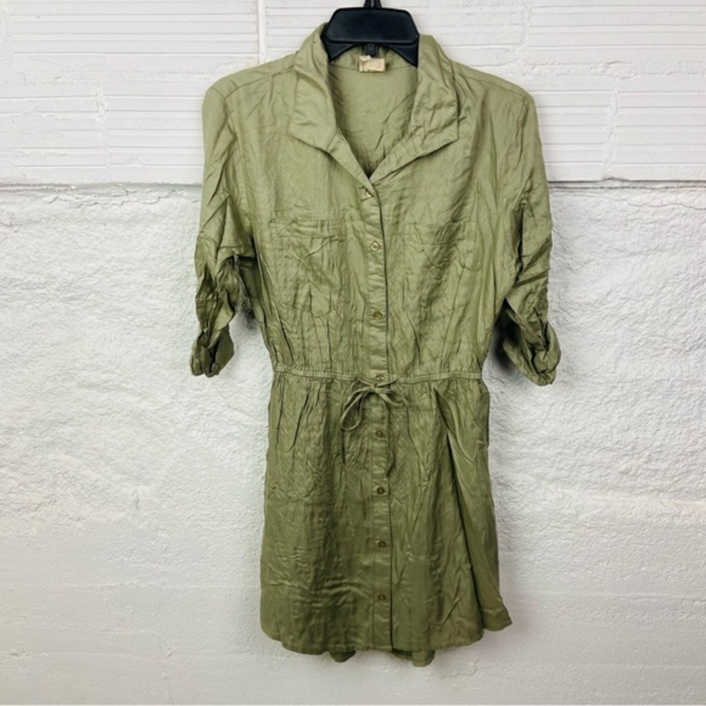 Japna Olive Green pocket button up Shirt Dress size medium